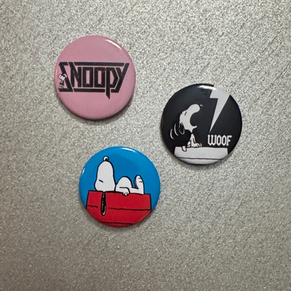 Snoopy Button Pin Set - Pink, Black, Blue